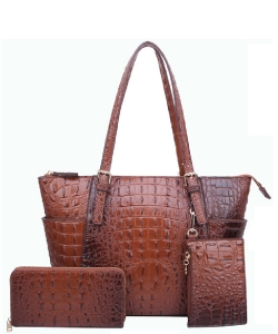 Ostrich Embossed Tote with Matching Wallet  AC1009W COFFEE